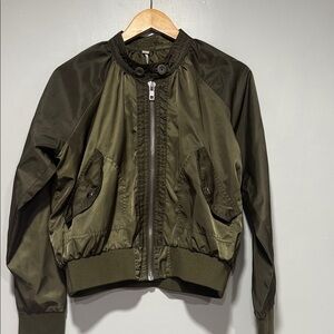 Free People Olive Bomber Button-Up Jacket